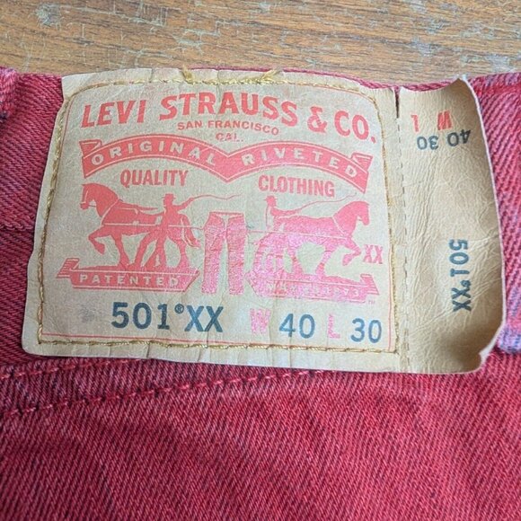 Levi's 501 XX Red Jeans - Black Button Fly Mens Size 38x30 Crease Lines Straight - Picture 12 of 13